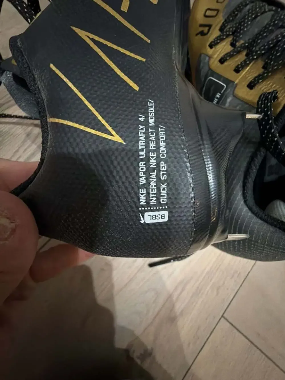 Nike React Vapor Ultrafly Elite 4 Baseball Cleats Black and‎ Gold DA0701-012